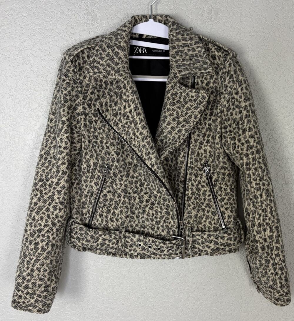Zara Leopard Print Moto Jacket Asymmetric Zip Punk Rock Size S